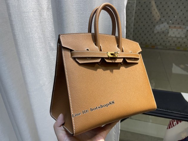 Hermes專櫃經典款手提女包 愛馬仕birkin25cm Epsom掌紋外縫 金棕色金扣純手工 ttd1049